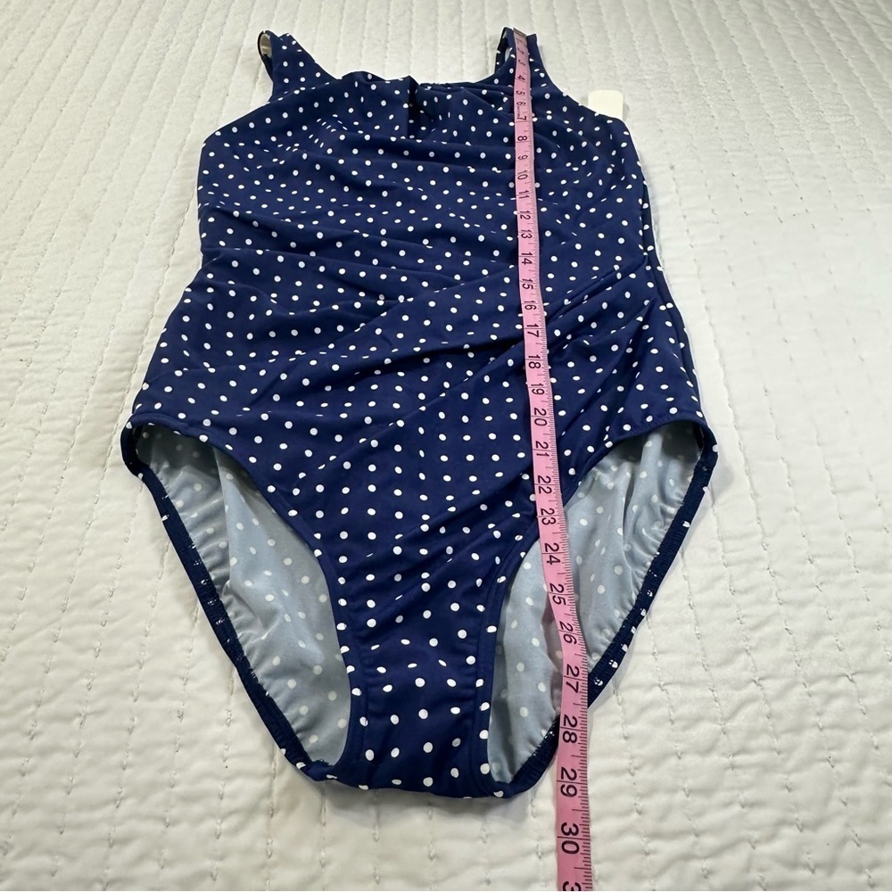 NWT Miraclesuit & Talbots Navy and White Polka Dot One Piece Swimsuit With Wire - Picture 4 of 13